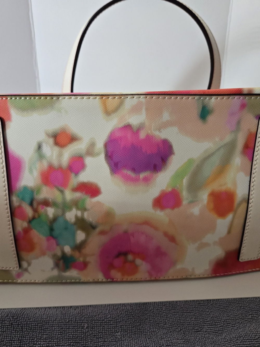 Brand New-Kate Spade Cream-Handled Floral Tote with Pink, Teal and Coral Accents - Picture 2 of 3